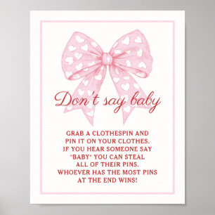 Affiche Pink Bow Baby shower chérie ne pas dire bébé