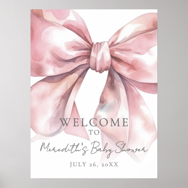 Affiche Pink Bow Baby Shower Welcome Sign (Devant)