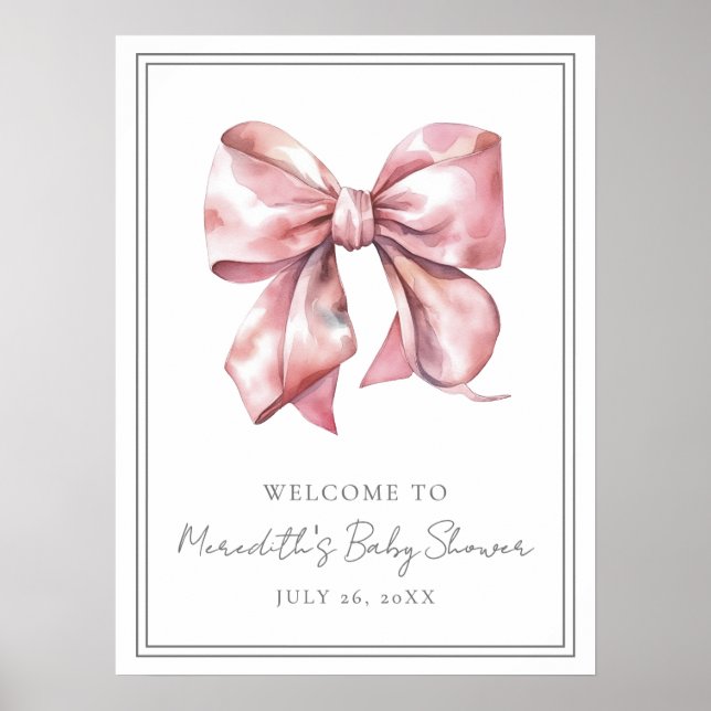 Affiche Pink Bow Baby Shower Welcome Sign (Devant)