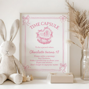 Affiche Pink Bow Cake Anniversaire Fête Heure Capsule Sign