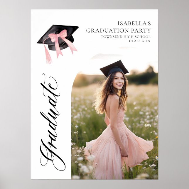 Affiche Pink Bow Coquette Graduate Cap Bienvenue (Devant)