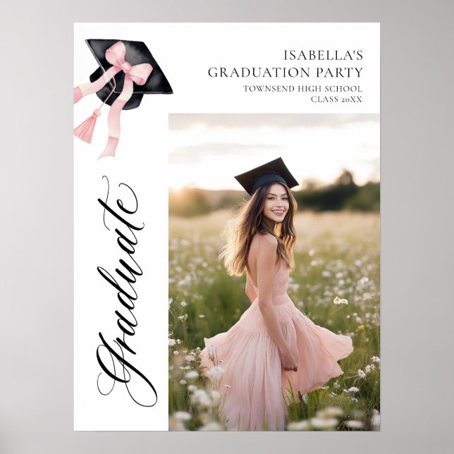 Affiche Pink Bow Coquette Graduate Cap Bienvenue (Devant)