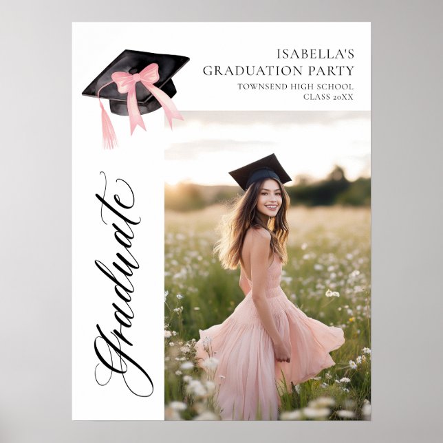 Affiche Pink Bow Coquette Graduate Cap Bienvenue (Devant)