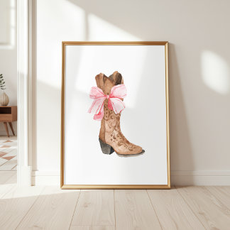Affiche Pink Bow Cowgirl Boot Girly Western Wall Art