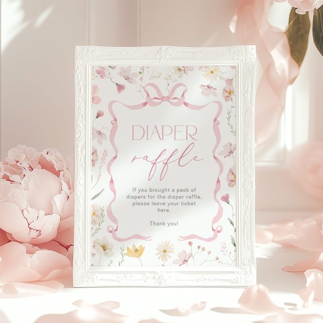 Affiche Pink Bow Diaper raffle Wildflower Baby shower (Créateur téléchargé)