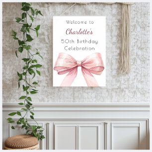 Affiche Pink bow élégant anniversaire bienvenue