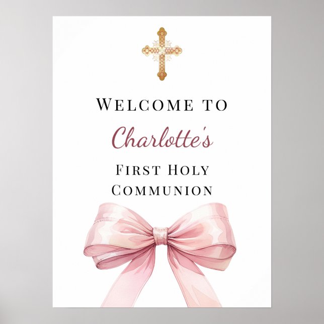 Affiche Pink bow First Holy Communion welcome (Devant)