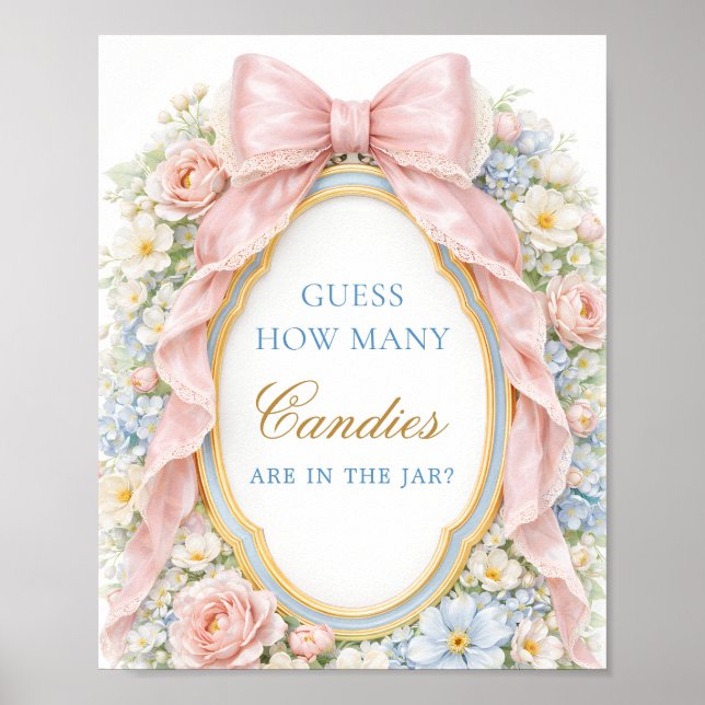 Affiche Pink Bow Floral Baby Guess How Many Candies (Devant)
