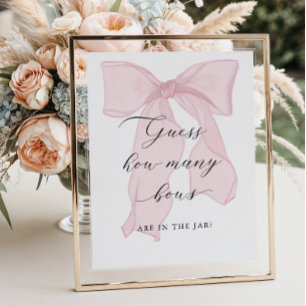 Affiche Pink Bow Girl Baby shower Devine combien d'arcs