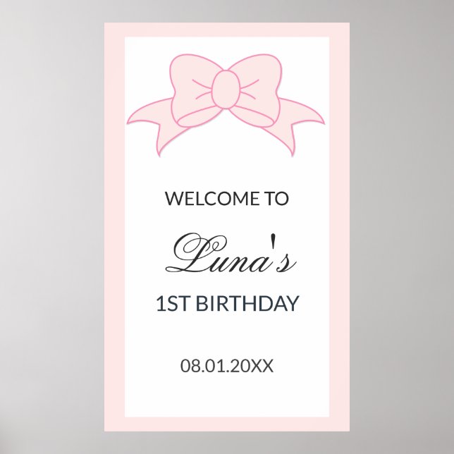 Affiche Pink Bow Girl Kids 1st Birthday  (Devant)