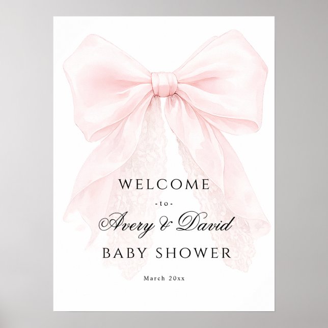 Affiche Pink Bow Girl Modern Baby Shower  (Devant)
