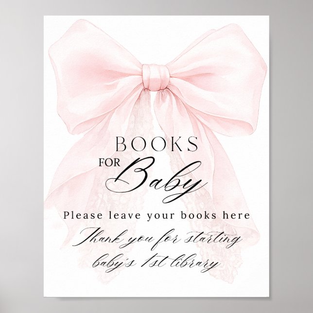 Affiche Pink Bow Girl Modern Baby Shower Book Request (Devant)