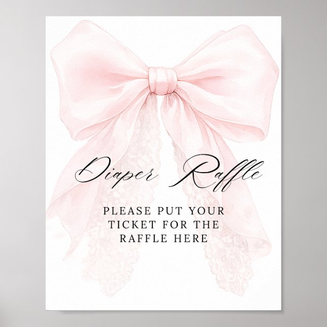 Affiche Pink Bow Girl Modern Baby Shower diaper raffle (Devant)