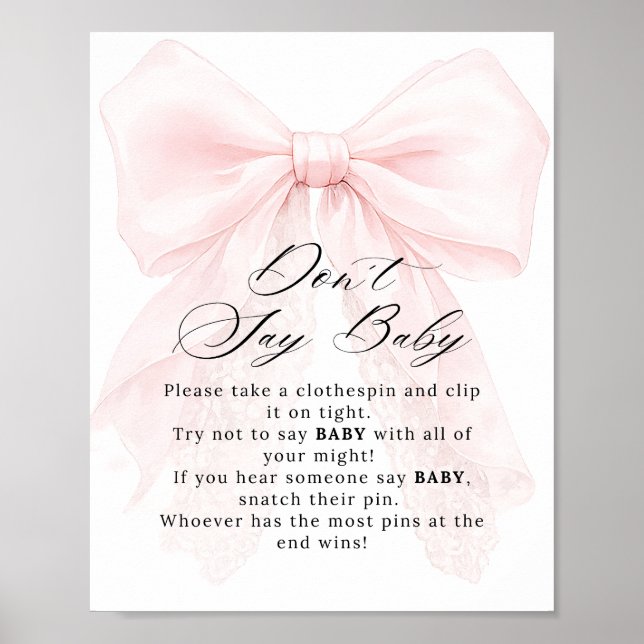 Affiche Pink Bow Girl Modern Baby Shower Game (Devant)