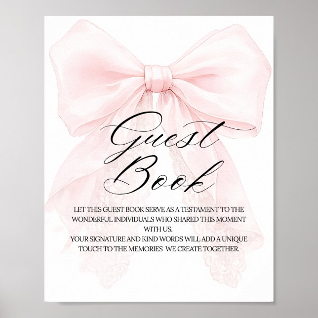 Affiche Pink Bow Girl Modern Baby Shower Guest Book (Devant)