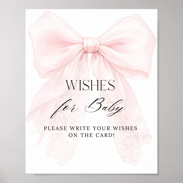Affiche Pink Bow Girl Modern Baby Shower Wishes (Devant)