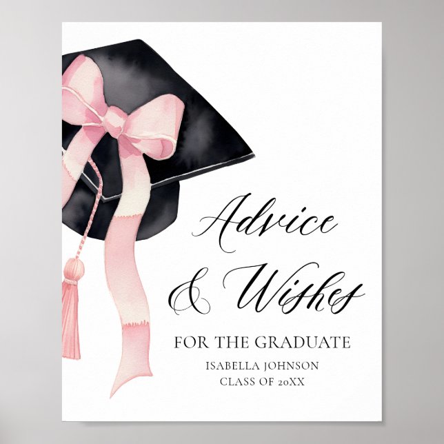 Affiche Pink Bow Grad Party Graduation Conseils et souhait (Devant)