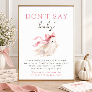 Affiche Pink Bow Little Boo Cute Ghost Don't Say Baby Sign