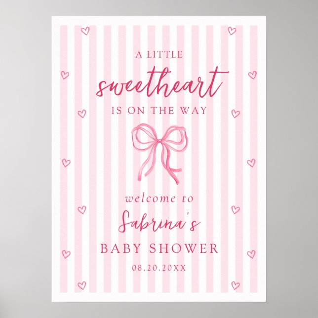 Affiche Pink Bow Little Sweetheart Baby Shower Welcome (Devant)