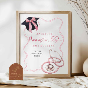 Affiche Pink Bow Nurse Graduation Signe d'ordonnance