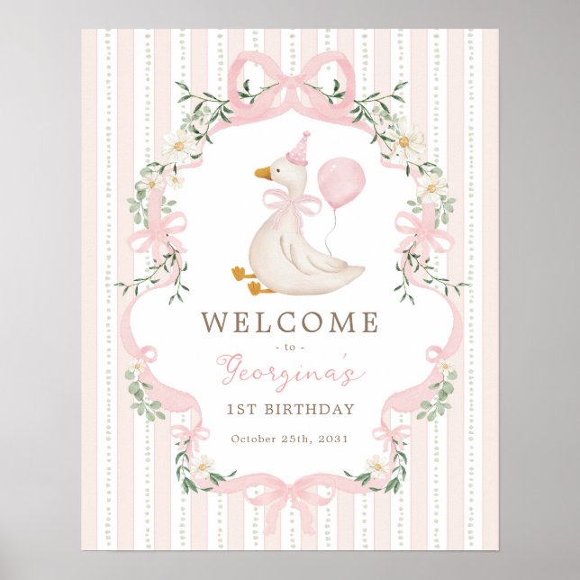 Affiche Pink Bow One Silly Goose 1st Birthday Welcome (Devant)