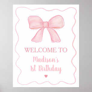 Affiche Pink Bow Premier anniversaire Bienvenue