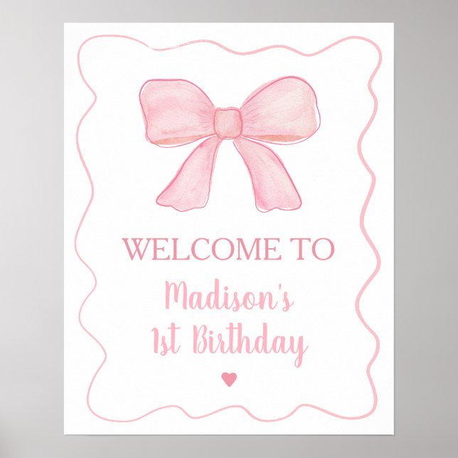 Affiche Pink Bow Premier anniversaire Bienvenue (Devant)