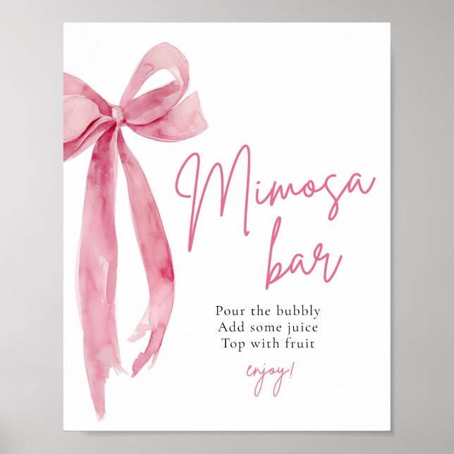 Affiche Pink Bow She's Tying the Knot Mimosa Bar Sign (Devant)