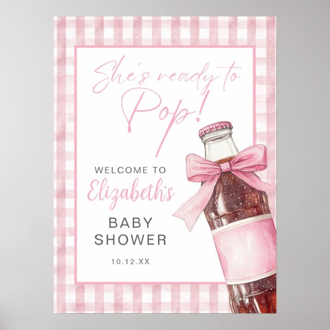 Affiche Pink Bow Soda Bottle Baby Shower Welcome Sign (Devant)