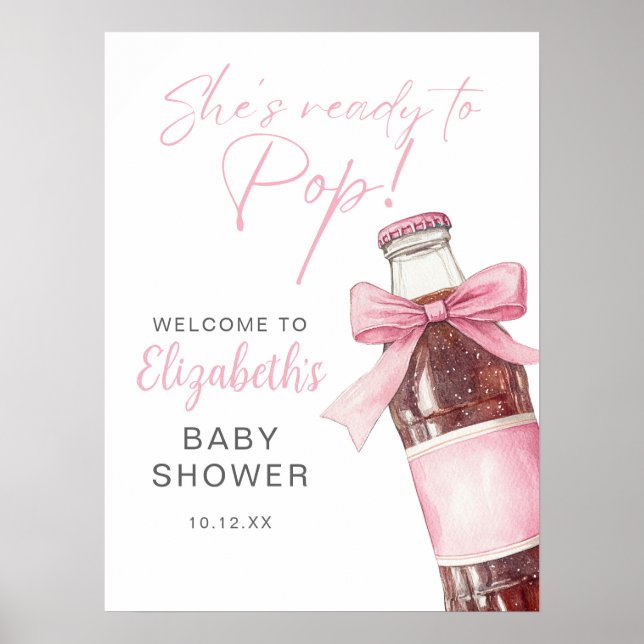 Affiche Pink Bow Soda Bottle Baby Shower Welcome Sign (Devant)