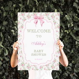 Affiche Pink Bow Vintage Baby shower Floral Bienvenue