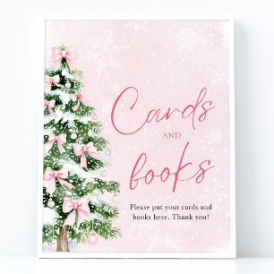 Affiche Pink Bows Arbre de Noël Cartes et Livres Signe