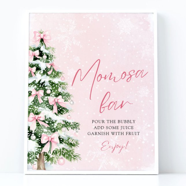 Affiche Pink Bows Christmas Tree Snowflacon Momosa Bar Sig (Pink Bows Christmas Tree Snowflake Momosa Bar Sign)