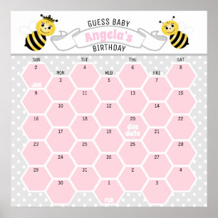Affiche Pink Bumble Bee Baby Calendrier de prédiction d'an