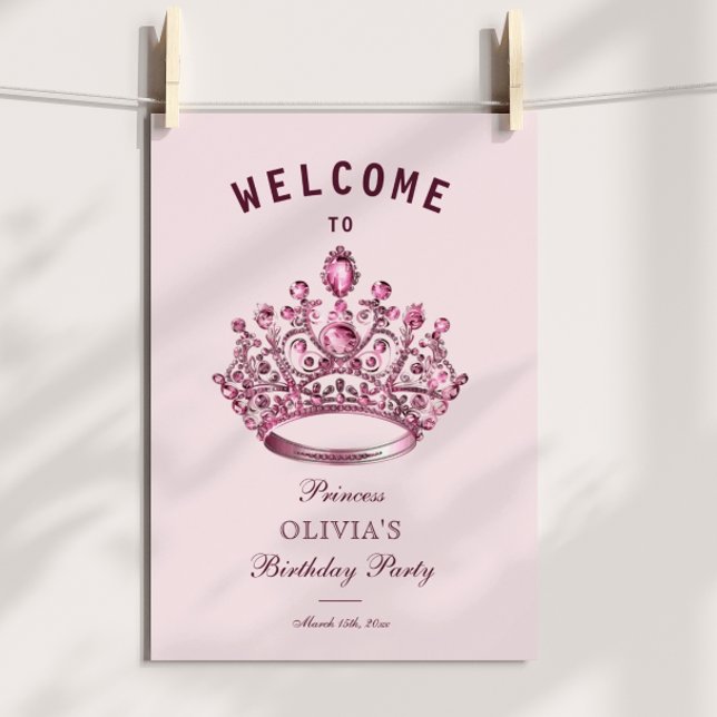 Affiche Pink Burgundy Princess Crown Bienvenue Anniversair (Créateur téléchargé)