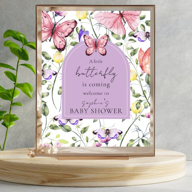 Affiche Pink Butterfly Lavender Arch Welcome Baby Shower (Créateur téléchargé)