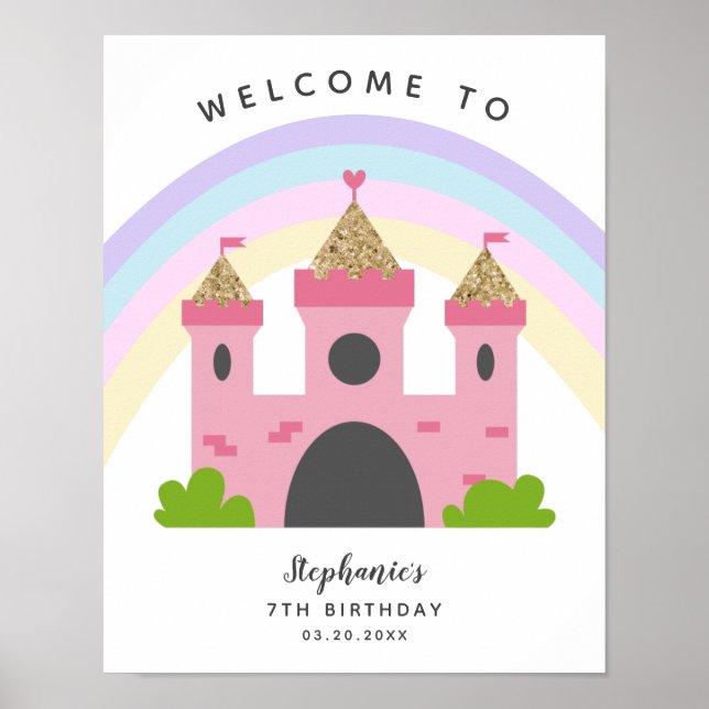 Affiche Pink Castle Princess Birthday Party Welcome Sign (Devant)