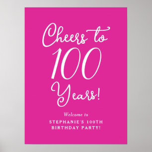 Affiche Pink Cheers to 100 ans Anniversaire Bienvenue