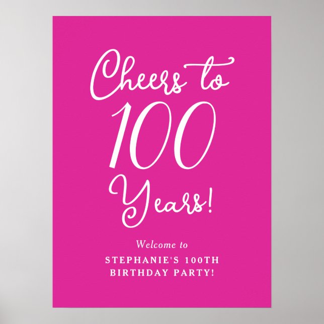 Affiche Pink Cheers to 100 ans Anniversaire Bienvenue (Devant)