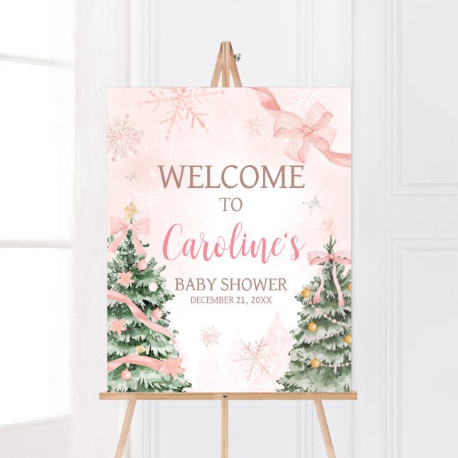Affiche Pink Christmas It's Cold Outside Welcome (Baby It's Cold Outside Pink Christmas Baby Shower Welcome Sign)