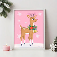 Pink Christmas Retro Rudolph Reindee Art Imprimer