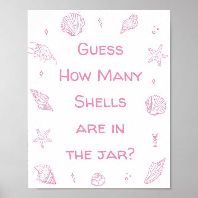 Affiche Pink Coastal Beach Baby Shower Guess How Many  (Devant)