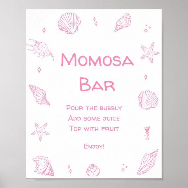 Affiche Pink Coastal Beach Baby Shower Momosa Bar (Devant)