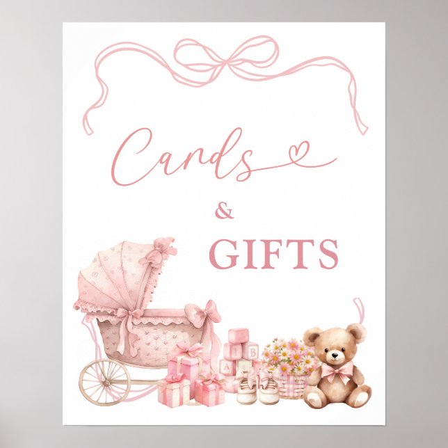 Affiche Pink Coquette Baby Carriage Cards and Gifts (Devant)