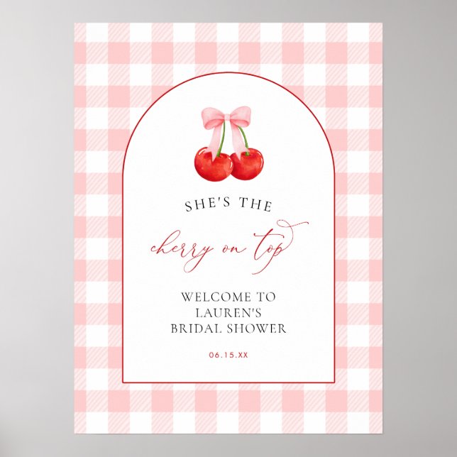 Affiche Pink Coquette Cherry on Top Baby Shower Welcome (Devant)