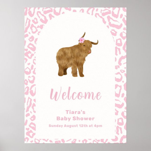 Affiche Pink Cute Boho Holy Cow Girl Baby shower Bienvenue (Devant)