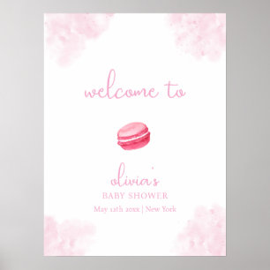 Affiche Pink Cute Bonjour Bébé Macaron Baby shower Bienven