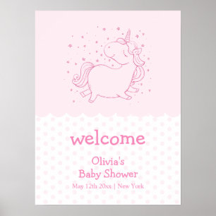 Affiche Pink Cute Polka Dot Unicorn Baby shower Bienvenue