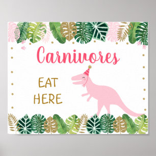 Affiche Pink Dinosaur Carnivores Birthday Food Table Sign