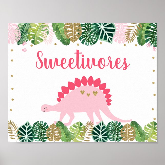 Affiche Pink Dinosaur Sweetivores Anniversaire de table de (Devant)